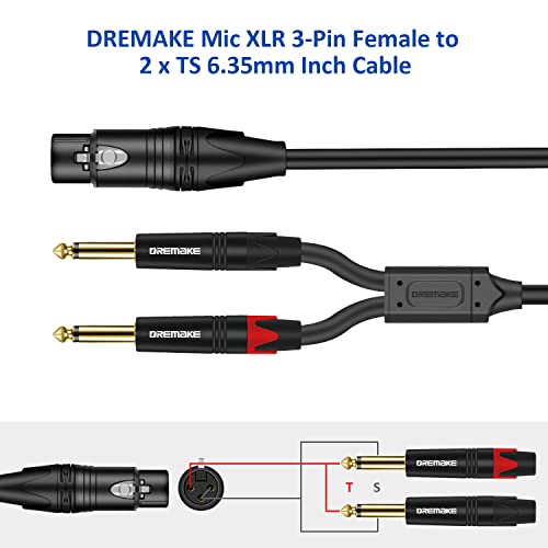 DREMAKE Двойна 6,35 мм 1/4 Инча Кабел за микрофон XLR, Двоен Моно-6,35 мм Жак за XLR Женски Аудио Y Ивица на Пач-кабел,