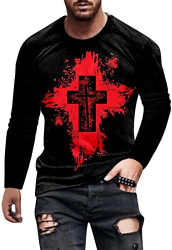 XXBR Хелоуин Мъжки солдатские тениски с дълъг ръкав, Реколта Тениски с Образа на Кръста на Исус За тренировка на мускулите,