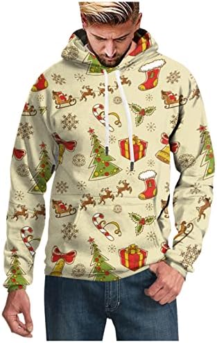 BEUU Мъжки Грозен Коледен Пуловер Новост 3D Графични Качулки Hoody Пуловер на съвсем малък Hoody с Джоб