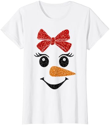 Сладка Коледна Тениска с изображение на Лицето на Снежен човек и Забавна Зимна Лък За момичета за Коледа