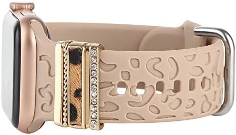 Силиконов каишка с надпис на един Леопард и декоративни пръстени-панти, съвместим с джапанки Apple Watch 38 мм