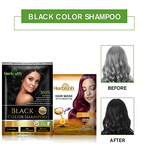 Herbishh Hair Color Shampoo за сива коса– Шампоан, боя за коса с Аргановой Маска за коса-Размер за пътуване-Петна косата