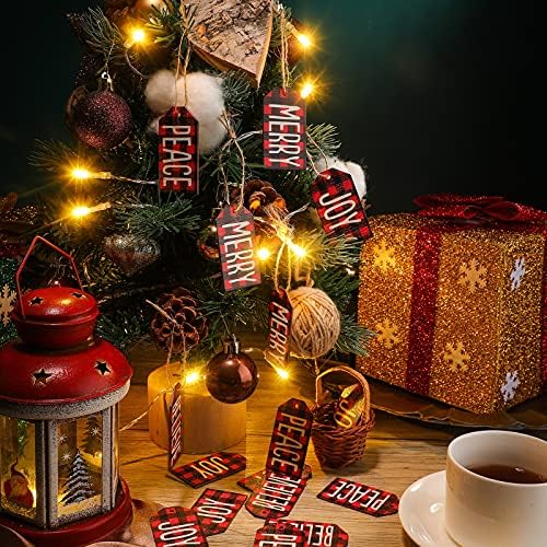Дървени етикет с Коледни Пожелания, Коледа Орнамент, Дървен Окачен Украшение с принтом в клетката, Карета, Висящи украшения