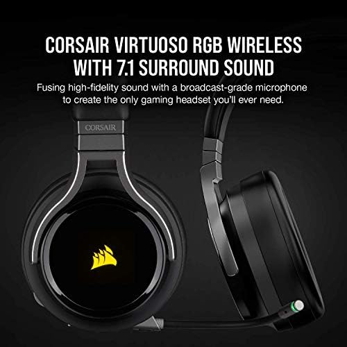 Безжична детска слушалки Corsair Virtuoso RGB - Висококачествен съраунд звук 7.1 - Втулки от пяна с памет ефект