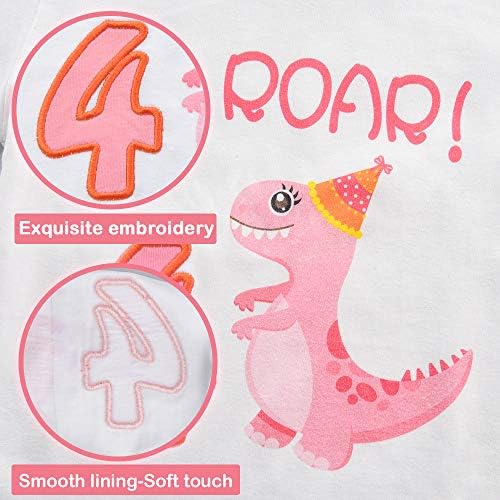 Тениска за Момиче на 4-ти Рожден Ден с Динозавром, Тематичен Подарък за Рожден Ден