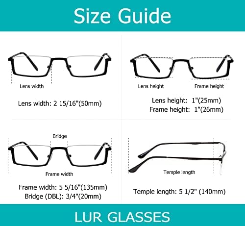 LUR 3 опаковки очила за четене в полукръгла рамка + 3 опаковки на метални очила за четене (само 7 двойки ридеров + 0,50)