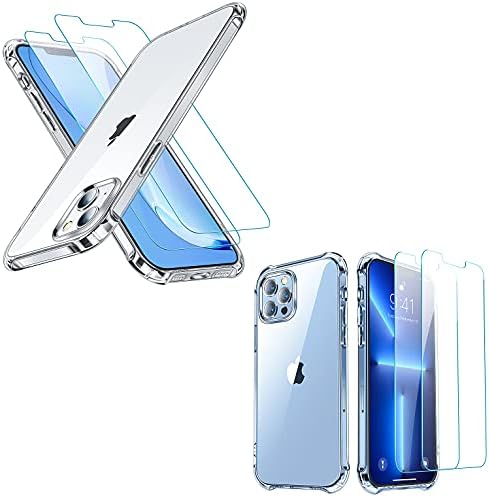 CANSHN Clear е Съвместим с калъф iPhone 13 Pro Max [2 x Защитно фолио от закалено стъкло] Clear е Съвместим с калъф iPhone