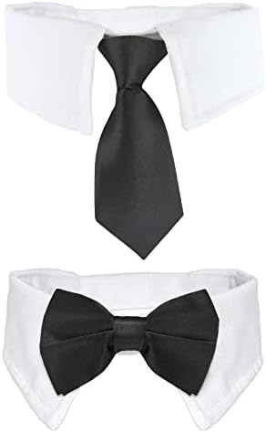 Вратовръзки и Панделки за кучета, Черна Лък и Вратовръзка за Кучета KOOLMOX с Бяла Яка за кучета със Средни Размери,