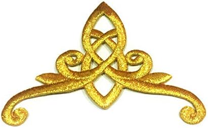 Кръпка Портал Златен Келтски Възел 4,3-Инчов Короната Бродирана Апликация Златна Троица