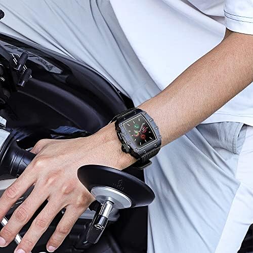 CNHKAU Метален корпус от закалена фолио, силикон каишка 3 в 1 за Apple Watch 6 5 SE 44 мм, спортни смарт часовници
