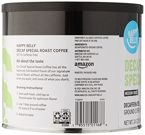 Brand - Мляно кафе Happy Belly без кофеин В банката, Голямо печене, на Умерена печене, с 24 грама