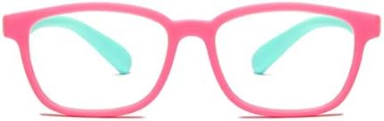 Long Keeper Детски Блокер Очила със синя светлина, Квадратни Гъвкави Гумени Очила за компютърни игри 3-7 години (розово-зелено)
