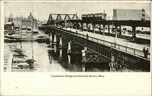 Чарльзтаунский мост и Надземната част на Бостън, Масачузетс, Масачузетс Оригиналната Антични Картичка
