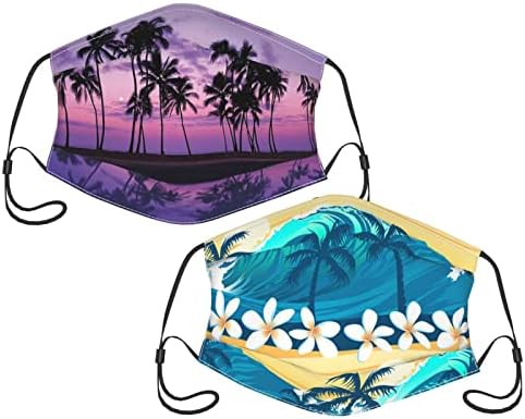2 БР. Тъканта, Маска за лице Sunset Palm Tree, Калъфи за лице Hawaii Palm Tree Beach, Sunset, Миещи за Многократна