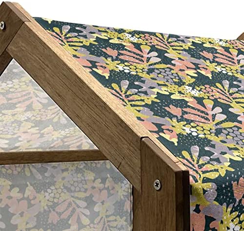 Дървена Къщичка за домашни любимци Ambesonne с цветен Модел, Абстрактни Мотиви Деформирани Листа, Меки Пастелни цветове,