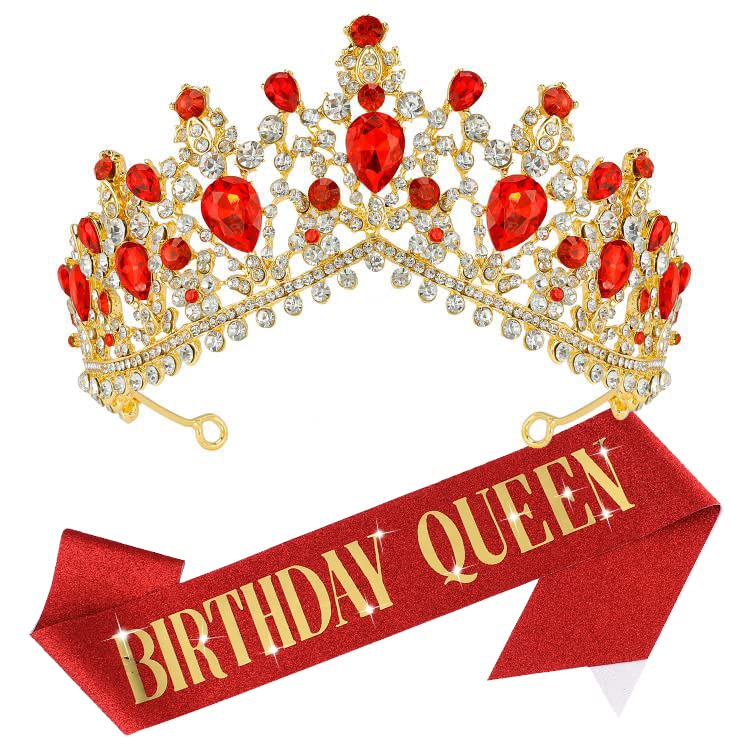 Короната на рожден Ден VELSCRUN за жени, Колан за рожден Ден и Диадеми за Жени, Колан Кралица честит Рожден Ден, Червени Корони