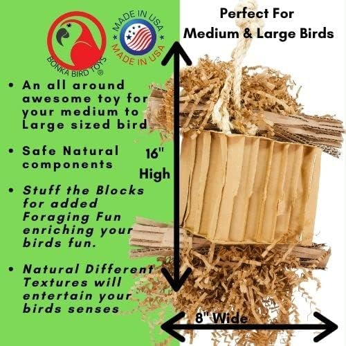 Bonka Bird Toys 3753 Натурална играчка за папагали от среден и голям размер Shreddy Еди е Добре за африканските сиви папагали,