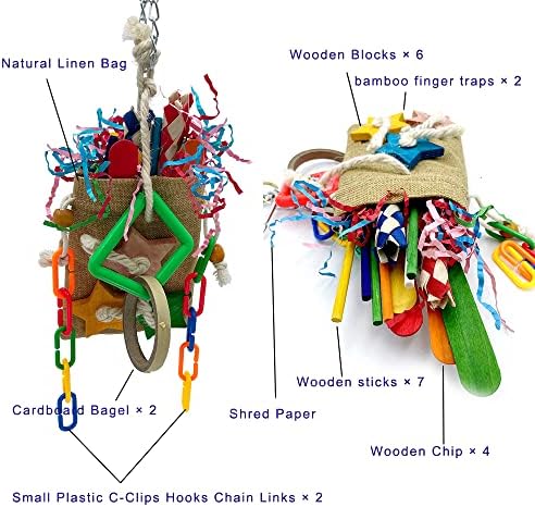 GILYGI Bird Лъки Bag Toys - Чанта за Хранене на птици с набор от Дъвчащи играчки за малки и Средни папагали, какаду, попугаек-попугайчиков,