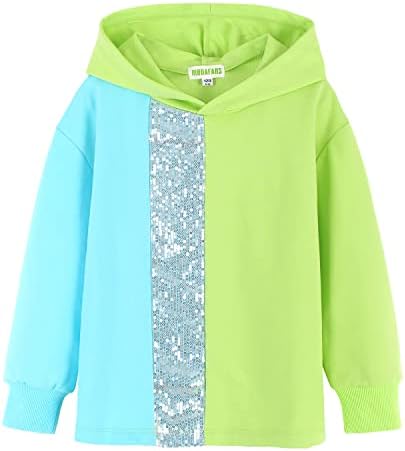 MODAFANS/ Пуловер с Пайети За Момичета, Блузи с цветен блок, Модни Блузи с качулка и Дълъг ръкав от 4 до 13 Години