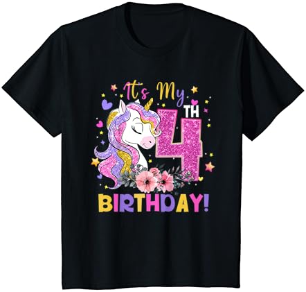 Децата, Това Ми е 4-ти Рожден Ден, Еднорог, Подарък за 4 Години, Тениска За Момичета