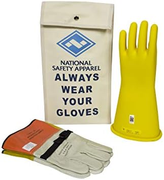 Комплект Жълти Гумени ръкавици за защита от напрежението на Националната сигурност от клас 2, с Кожена протекторами