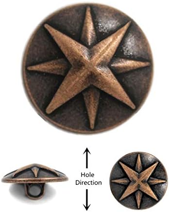 Рамка от 10 Броя Копчета с метална опашка във формата на Звезди. 20 mm (3/4 инча) (стара мед)