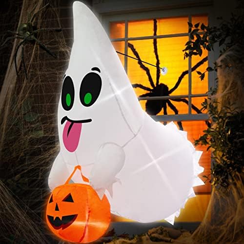 Надуваем Призрак FastDeng 4 фута на Хелоуин се Откъсна от прозореца с Тиква, Окачен на духа на прозорец с вградени led крушки,