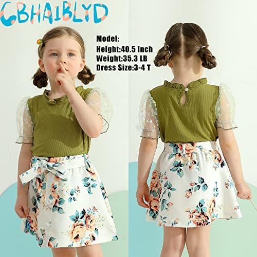 CBHAIBLYD/Рокля за момиченца, Дрехи, Блуза, с Мрежесто ръкав и имитация на шията, Върховете + Леопардовая Пола с Цветен Модел