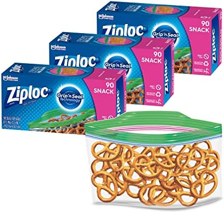 Пакети за закуски Ziploc за свежест в пътя, технология Grip 'n Seal, за да се улесни захващане, отваряне и затваряне, 90