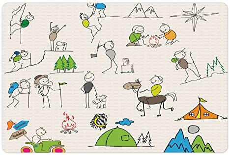 Foldout Мат Happy Camper за домашни за храна и вода, Рисунки за активен начин на Живот, Палатка, Огън, Планини,