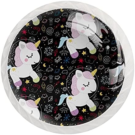12 бр. бяла кръгла дръжка за чекмедже, сладък космически еднорог от анимационен филм