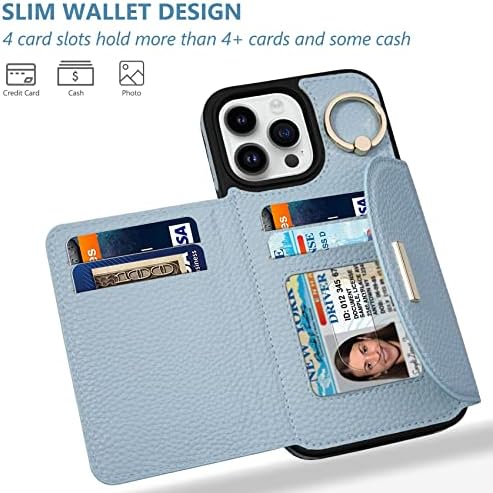Калъф Keallce за iPhone 14 Pro Max 6,7 2022, една Чанта-портфейл с панти капак и отделения за карти, Поставка за пръстени, Защитен