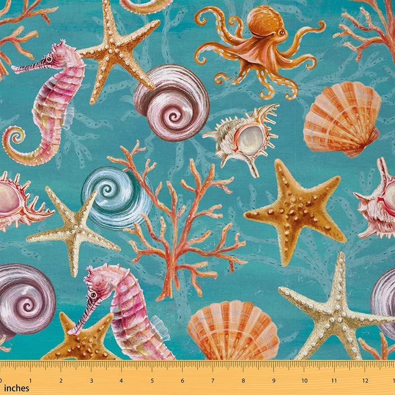 Почувствай себе си в двора на Екзотична тъкан в Морски стил, Обивочная Плат по темата за Колоритните Обитатели на океана