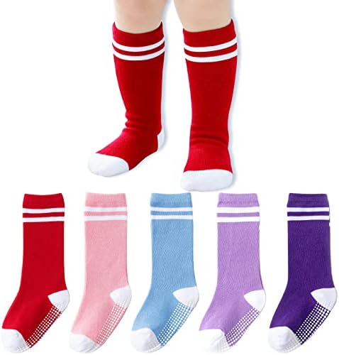 Детски Чорапогащи До Коляното, Нескользящие Чорапи-Тръба За Деца, 5 Чифта Спортни Чорапи с Изземване-Kids Момчета Момичета