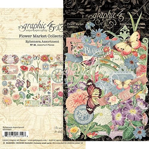 Комплект за събиране Graphic 45 Flower Market - 6 x 12 изрезки от ПДЧ + Картичка-однодневки и Дневници + Изрезки от картон