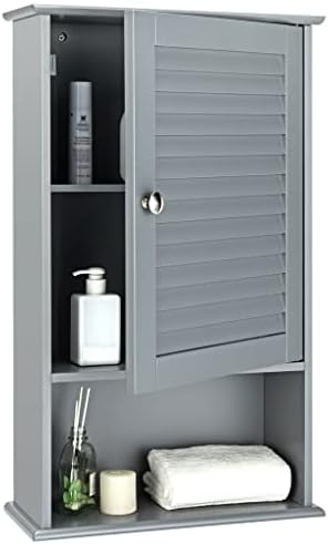 WODMB Стенен шкаф за съхранение в Банята с Една Като и регулируеми по височина рафта Сив цвят