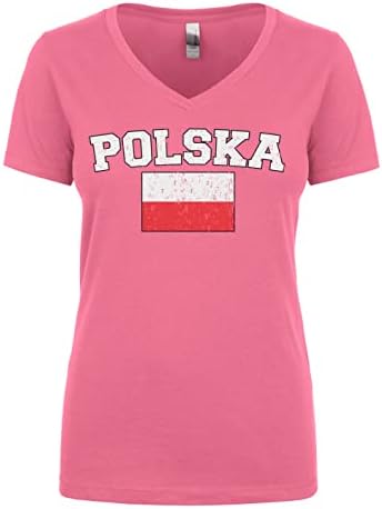 Женска тениска Cybertela с V-образно деколте и Потертым полски флага на Полша Poland Flag Juniors