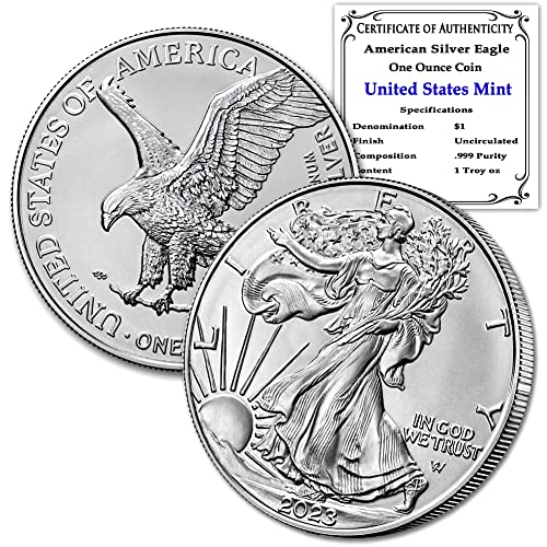 2023 Лот от (5) монети американски сребърен орел с тегло 1 унция, Лъскава, не циркулира, със сертификати за автентичност