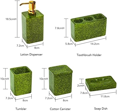 Зелени аксесоари Комплекти за баня В комплект с 5 бр., комплекти за баня декор от смола премиум-клас, Златна Опаковка сапун и