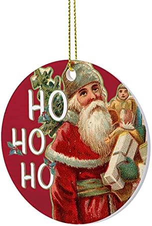 Cheyan Santa Весел Коледен Черно-Бели Карирани Коледен Орнамент, Коледа Орнамент за Коледа Домашен интериор Двустранен Керамичен