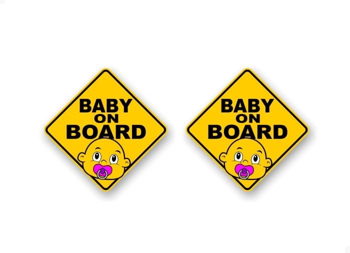 2 Дете на борда на Винил 5,25 С розов дизайн и жълти диаманти, стикери за кола за сигурност, Мили Деца, Дете на борда, Предупредителен