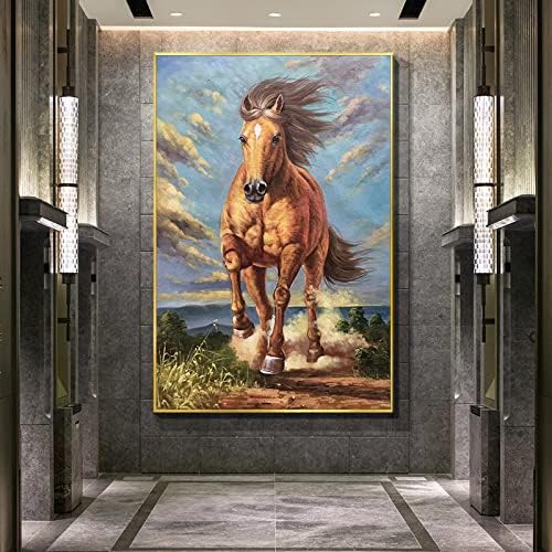 Картина за декорация на фона на Дивана в хола-Ръчно рисувани с маслени бои-Реалистично домашни Любимци Кон