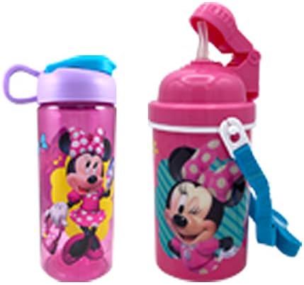 Подаръчен Комплект за вода с Каишка за Носене на Disney Minnie за деца и Момичета, с Капак и Многократно Вградена Соломинкой,