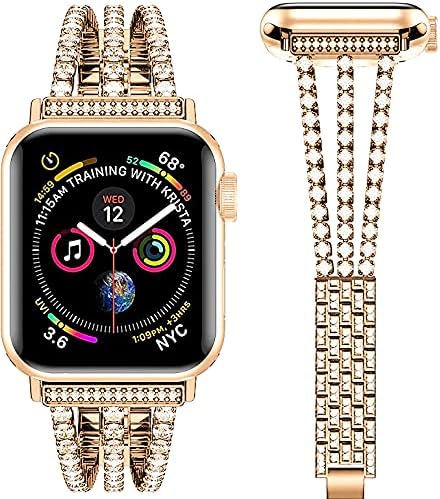 Akyovdli е Съвместим с каишка на Apple Watch 38 мм За жени, златна каишка за Apple Watch в стил Деко, Искрящи Диаманти Гривна