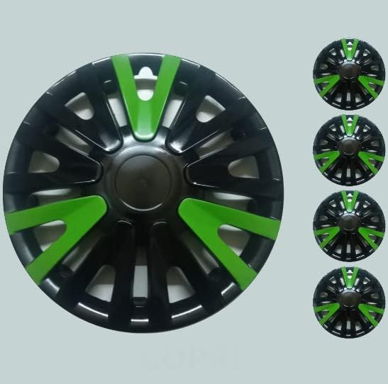 Комплект от 4 Джанти Накладки 13 инчов Черно-Зелен Универсален Приказки е подходящо За повечето автомобили С капаче