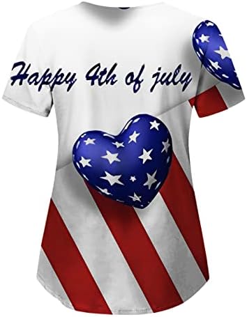 Женска Тениска Дамски Ежедневни С Принтом на Деня на Независимостта, С Къс Ръкав и Джоб, Свободен Топ с V-образно