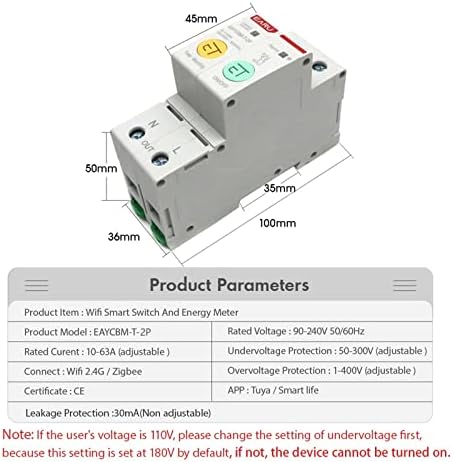 NOVOCE 2P WiFi Smart Energy Измерване на потреблението на енергия кВтч Автоматичен прекъсвач за Защита от напрежение течове