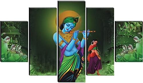 SAF Комплект от 5 Радха Кришна Религиозно съвременно изкуство Домашна декоративни стенни Живопис 30 инча x 18 инча PNLS32233