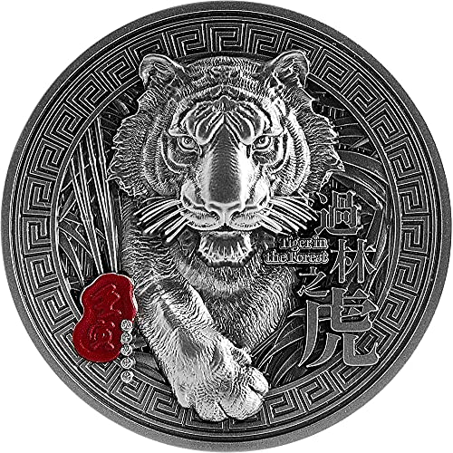 Китайският Диамант цикъл 2022 Година PowerCoin Тигър В Гората 2 Грама Сребърна Монета От 10 000 Франка на Чад 2022 Антични