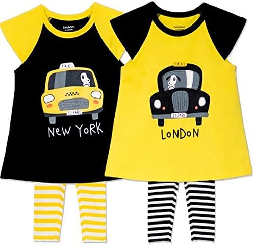 Договорените съоръжения Twoborn™ за новородени Близнаци в Ню Йорк и Лондон, Момичета-Близнаци, 3-6 месеца, Жълто-черно